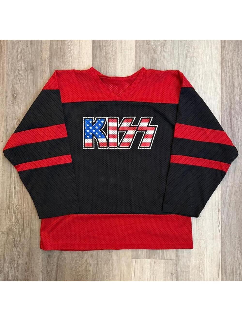Vintage 1998 KISS band hockey jersey American flag Cronies USA size XL